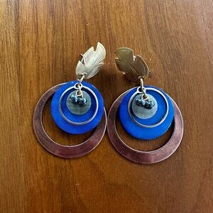 Blue and Gold Leaf Earrings